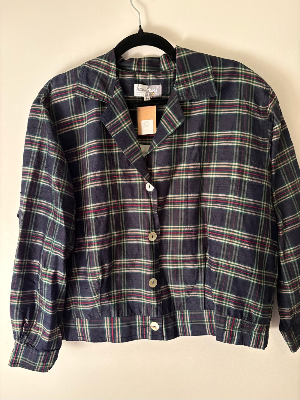 Plaid Navy Button-Front Jean Jacket by Lands' End